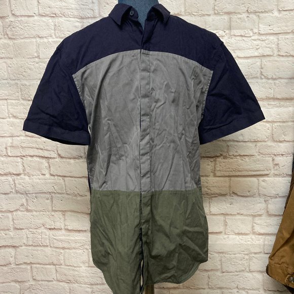 Armani Exchange Men's Cotton Short Sleeve Button Shirt Blue/Gray/Green - Picture 1 of 6